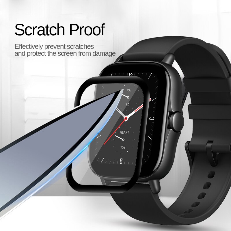 Película protetora curva de fibra de vidro, acessórios para smartwatch huami amazfit gts2 gts2e gts 2 2e, proteção macia de tela para animais de estimação, 3 peças