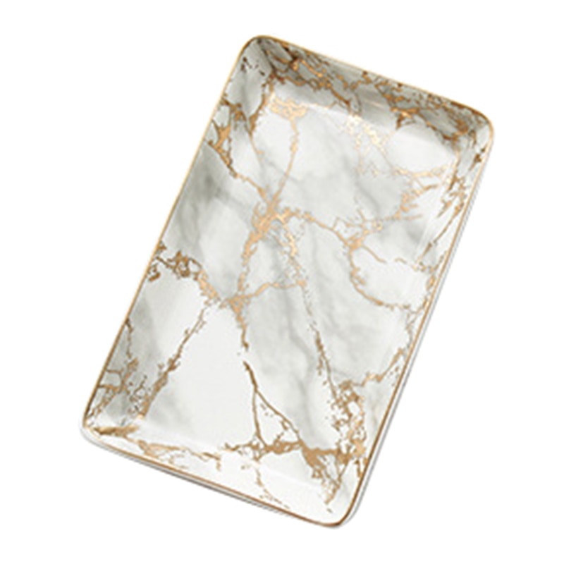 Nordisk guld marmoreret keramik service dessert bøf salat snack kagebakke tebakke smykker opbevaringsbakke