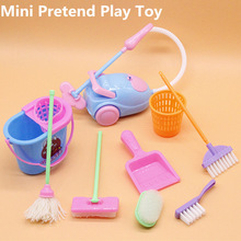 9 stk dukketilbehør rengøring feje moppe kost børste støvpande legetøj legesæt husholdning legetøj foregive legeværktøjer