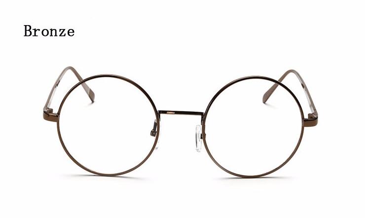 Oversized Korean Round Glasses Frame With Clear Lens, Unisex Retro Gold Rim Eyeglass Optic Frame Vintage Spectacles: Brozen