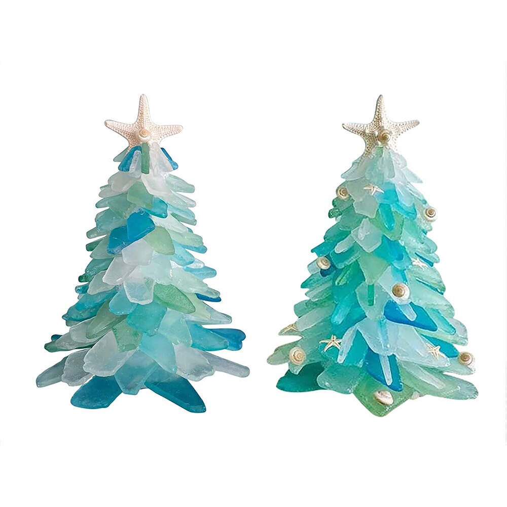DIY Sea Glass Christmas Tree Unique Marine Creature Ocean Resin Ornament Home Windows Tables Fireplaces Decorative Year