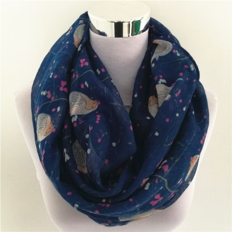 Ring tørklæde til kvinder soft loop tørklæde himmelblå hvide fugle print infinity tørklæder foulards snood til damer foulard: Uendeligt tørklæde 05