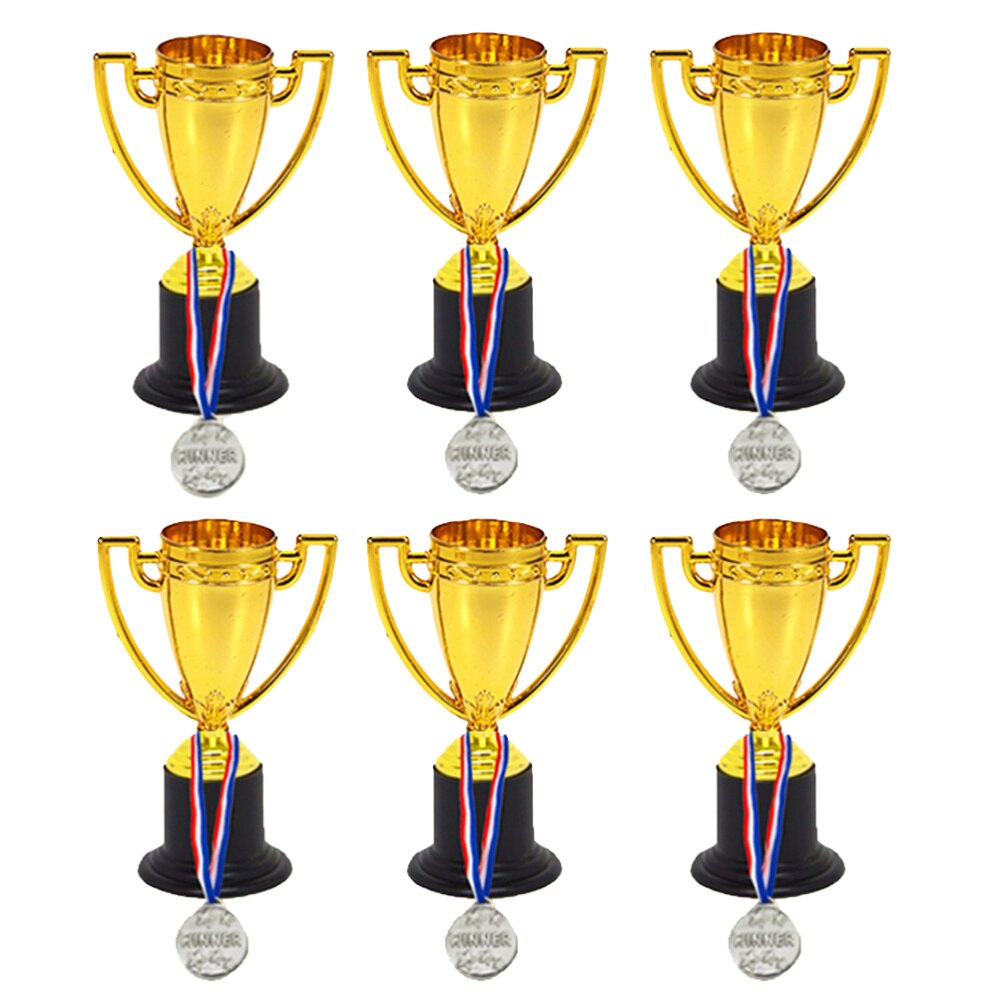 12pcs Mini Gold Cups Trophy and Award Medals Prizes Small Medals Awards Trophy Toys for Students Sport(6pcs Trophie: Golden