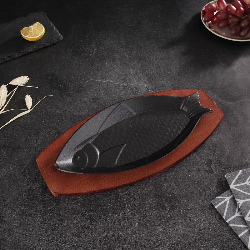 Poêle à Steak de poisson antiadhésive en fonte, rôtissoire en émail, plaque à friture, support de Base en bois, ustensiles de cuisine, four à gaz électrique Durable: 29.5x13.5x2.8cm