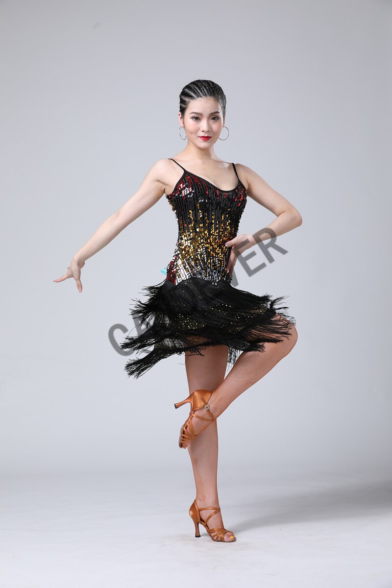 Vrouwen Glanzende Strass Kwastjes Leotard Halter Mouwloos Rugloos