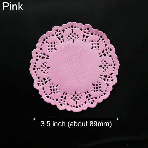 Napperon rond en papier dentelle de 3.5 pouces, blanc, rose, or, rouge, pour gâteau, tapis de décoration de Table, pour fête, mariage, noël, 100 pièces: 3.5inch Pink