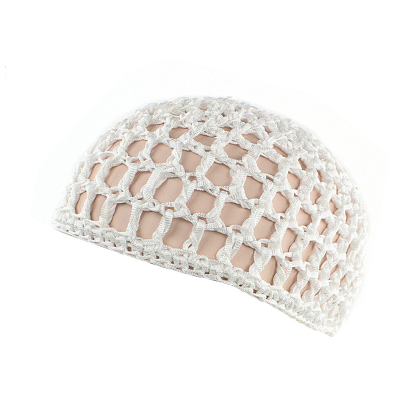 Nueva redecilla de punto suave para el cabello, gorro de redecilla de punto de rayón, gorro para el cuidado del cabello, cubierta nocturna para dormir de ganchillo, turbantes, accesorios de herramientas de estilismo: Blanco