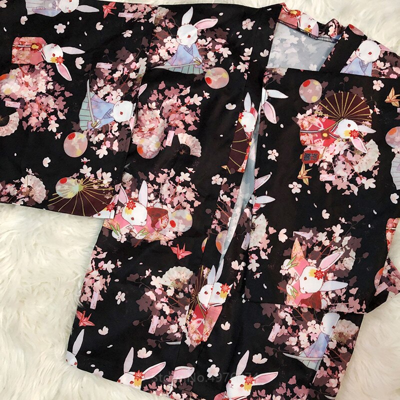 Flower Print Kimono Coat Japanese Traditional Haori Top Kawaii Girls Sakura Warrior Streetwear Yukata Cat Cute Cardigan: Color3