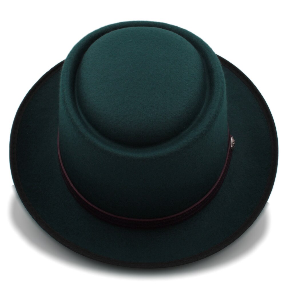 Chapeau en tarte de porc pour femmes hommes | Chapeau Fedora plat en laine pour Gentleman, papa Gambler Panama Trilby chapeau avec Belwt taille 58CM