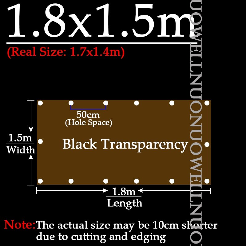 Custom 0.35mm Thick PVC Rainproof Cloth Black Transparent Tarpaulin Garden Plant Awning Aiti-UV Sun Protective Waterproof Cover: 1.8x1.5m