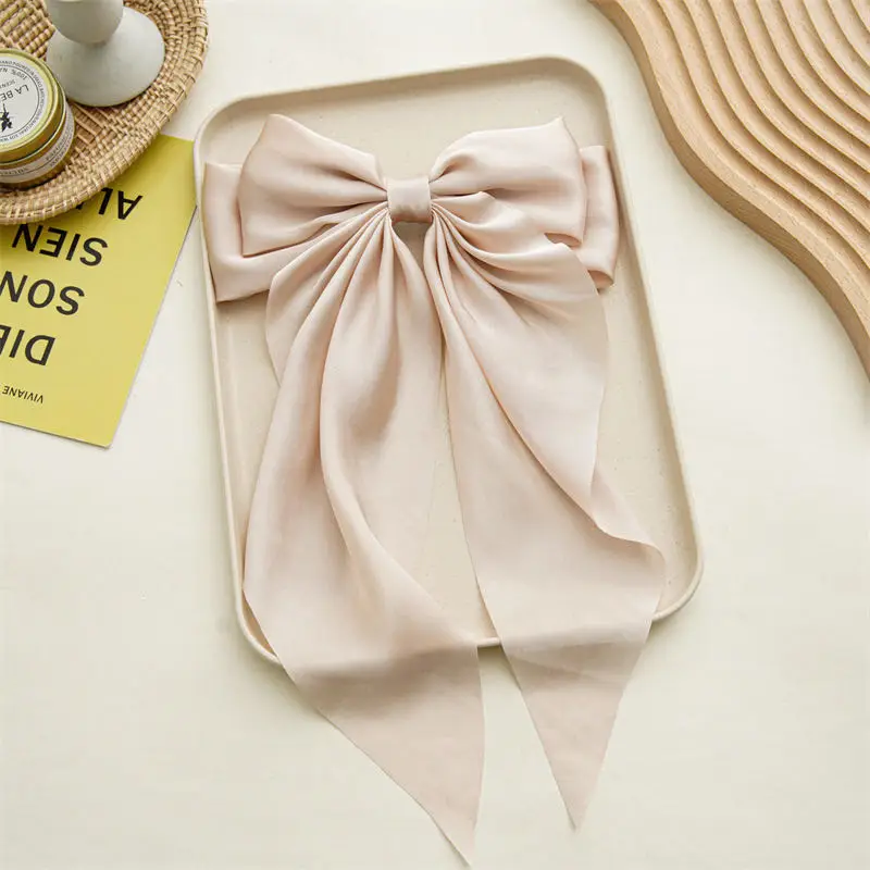 1 Uds. Cinta de satén de Color sólido, lazos grandes, horquilla, Clips de primavera, accesorios para el cabello para mujeres y niñas, sombreros coreanos de de verano 2023