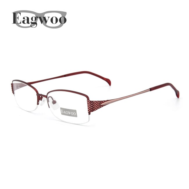 Women Semi Frame Eyeglasses Prescription Optical Frame Spring Temple Spectacle Small Face Suitable Glasses9157: Red