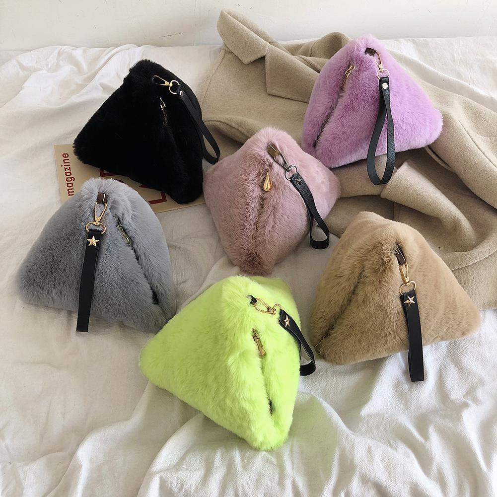 Mode Handtassen Bekwame Productie Vrouwen Driehoek Clutch Bag Pluche Leuke Handtas Dame Effen Kleur Dagelijkse Kleine Portemonnee