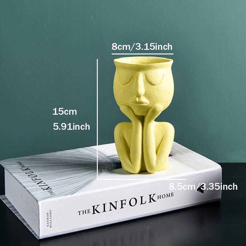 Humanoid Ceramic Flower Pot Character Sitting Posture Sculpture Vase Desktop Flower Arrangement Container Couple Ornaments: D