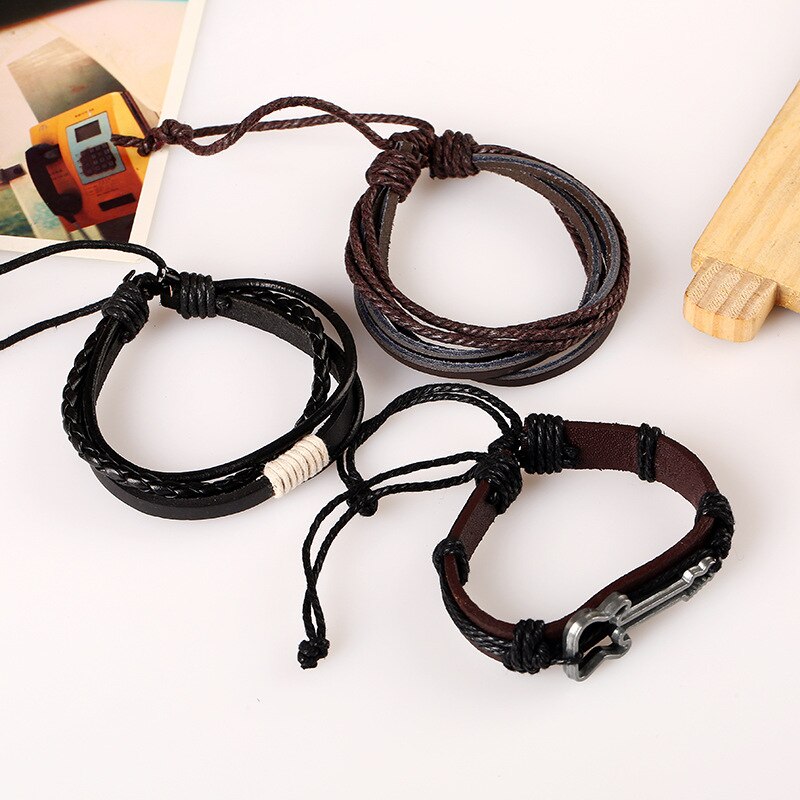 Simple Retro Hand-woven Leather Men's Bracelet Alloy Guitar Leather Multi-layer Suit Women's Bracelet Jewelry