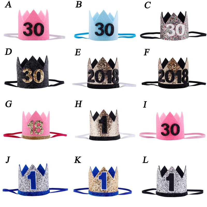 Barn år 1st födelsedag mössa bebis fest keps flicka pojkar rosa blå blommor prinsessa krona pannband hårkläder dekor tillbehör