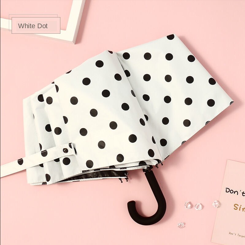 Black&amp;white Dot Umbrella Rain Women Uv Hook U-shape Curved Handle Umbrella For Women Windproof Umbrellas: manual-white dots