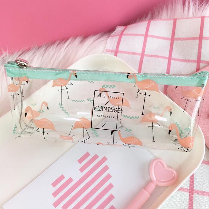 Cartoon Transparante Dier Etui Leuke Fruit Potlood Bag Storage Pouch Kantoor Schoolbenodigdheden Zakka: Flamingo many