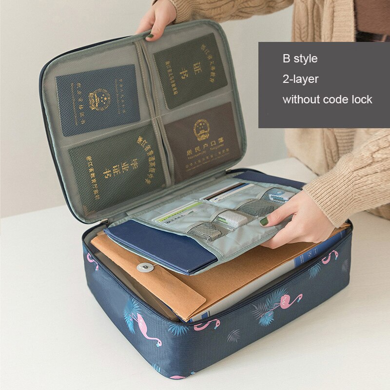 Travel Documents Organizer Bag for A4 Papers Storage Certificate Diploma File Pockets Two Three Layers Code Lock Choose: B style 1