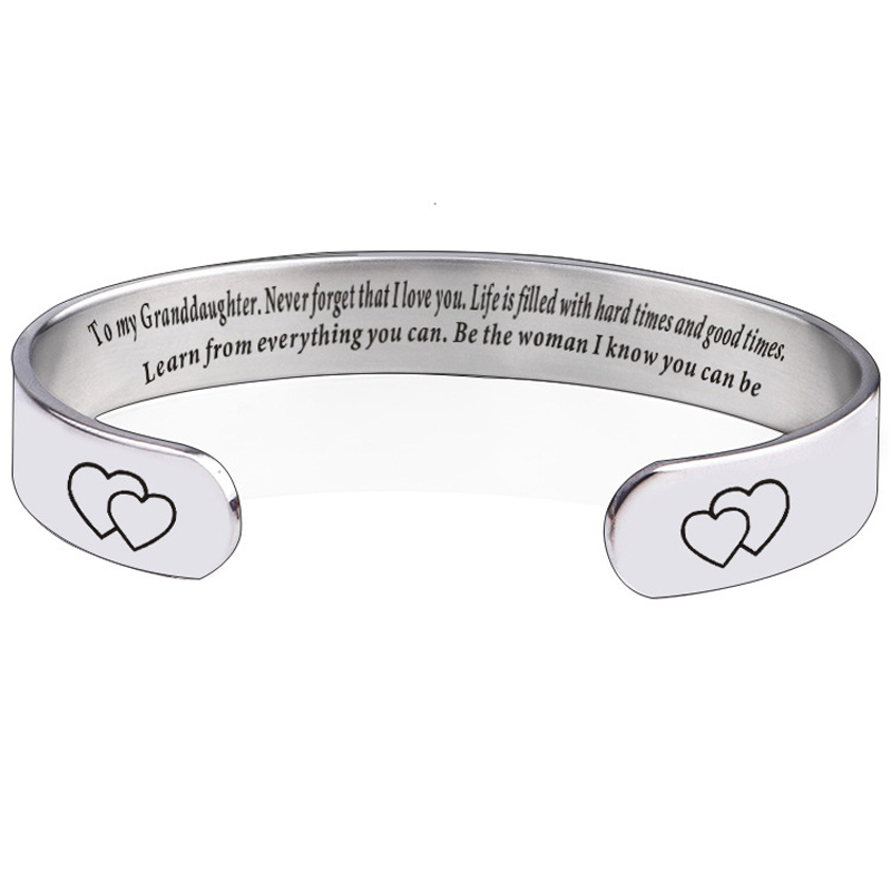 Inspirational Bracelets for Women Motivational Cuff Bangle Mantra Jewelry Birthday for Teenage Girl Granddaughter: Silver