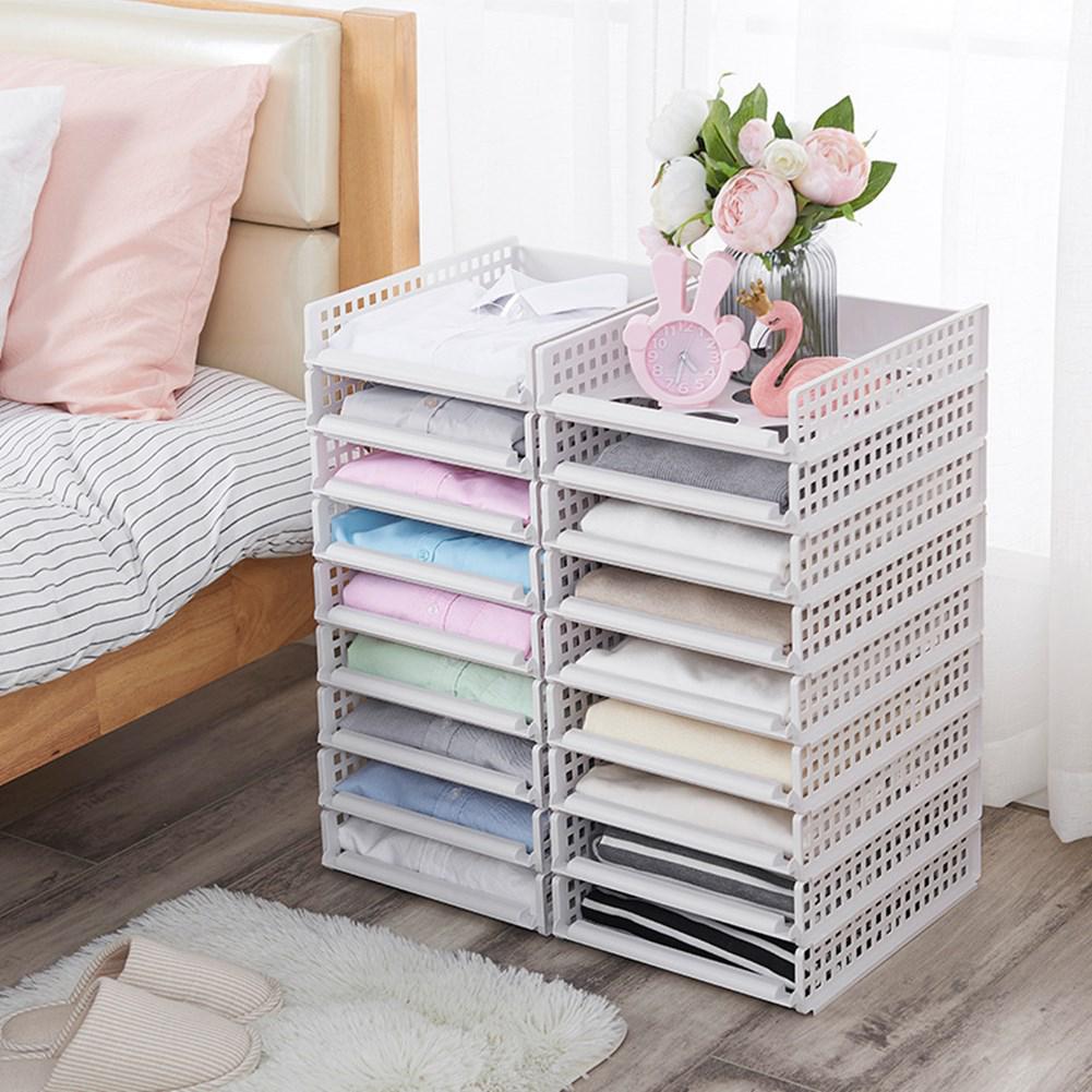 Plastic Layered Partitions Storage Rack Stackable Wardrobe Drawer Cabinet Sundries Organizer Clothes Closet Storage Box Shelves