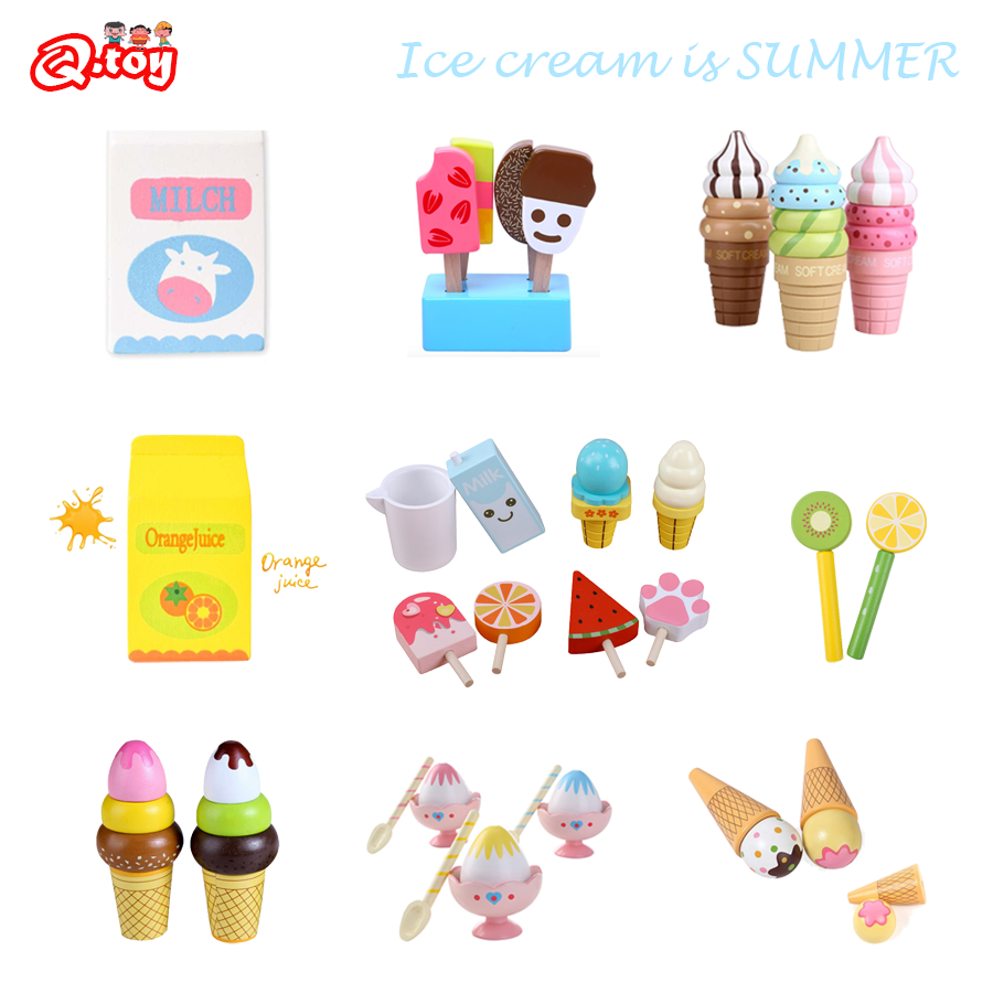 Wooden Ice Cream Pretend Play Food Kitchen Toys Educational Children Wooden Imitation Game for Kids Preschool Learn Montessori