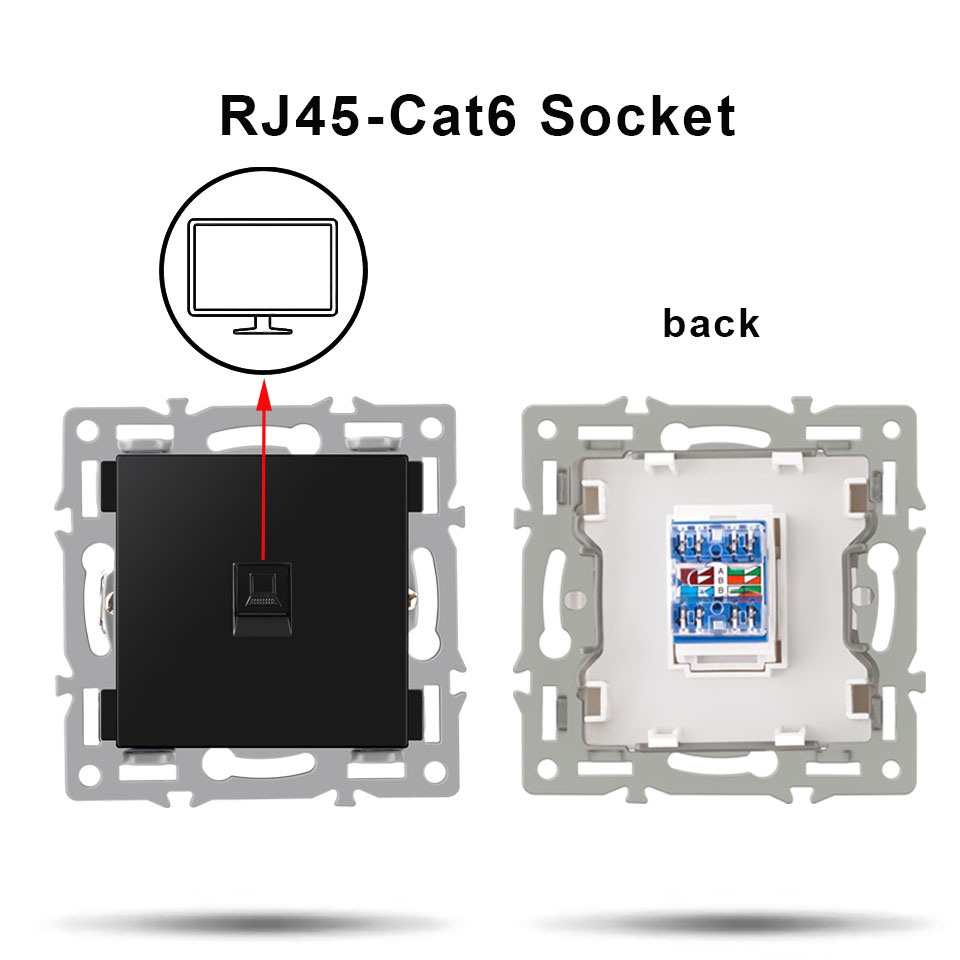 NYWP wall-mounted module diy European standard black tempered crystal glass panel socket LED light switch button function combi: MULTI