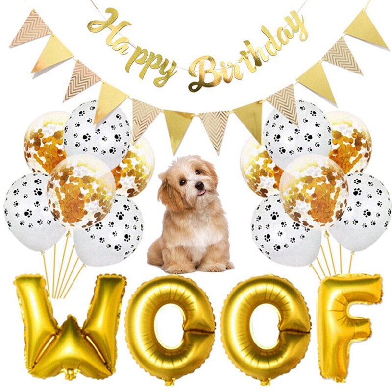 Animal de compagnie chien chat fête d'anniversaire décoration ensemble mignon lettre Woof fête ballon décor chien fête pour animaux de compagnie bannière fournitures d'anniversaire pour animaux de compagnie