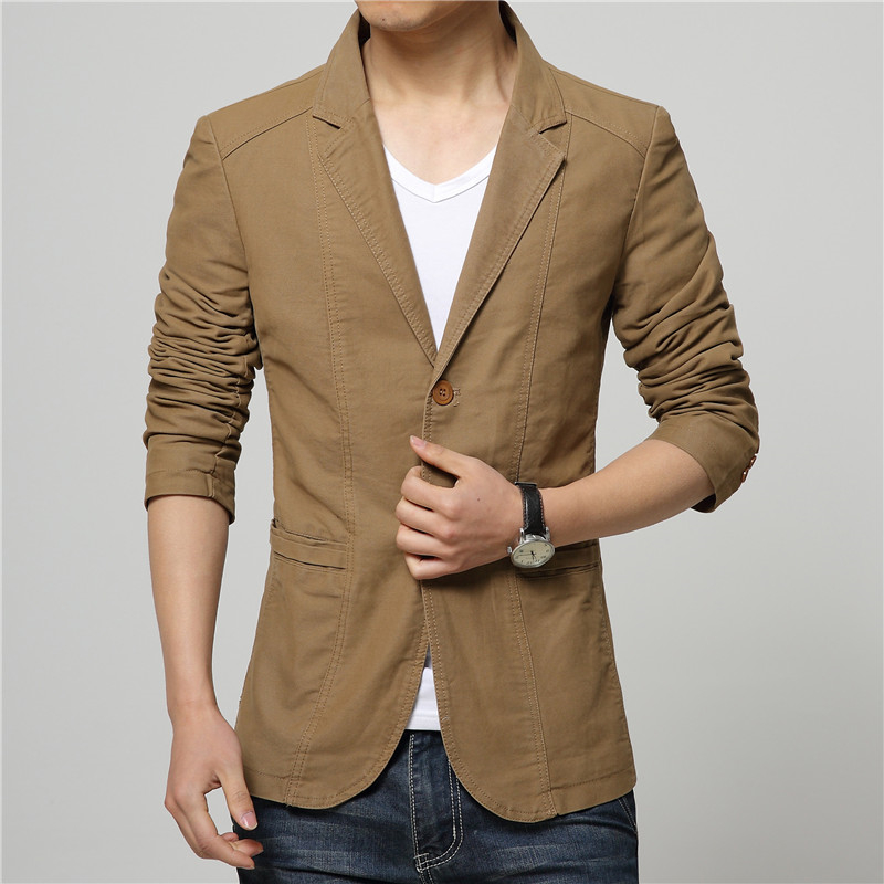 DEE MOONLY Mens casual slim fit Blazer men wedding dress blazer jacket mens red suit jacket manteau homme: Khaki / XXXL