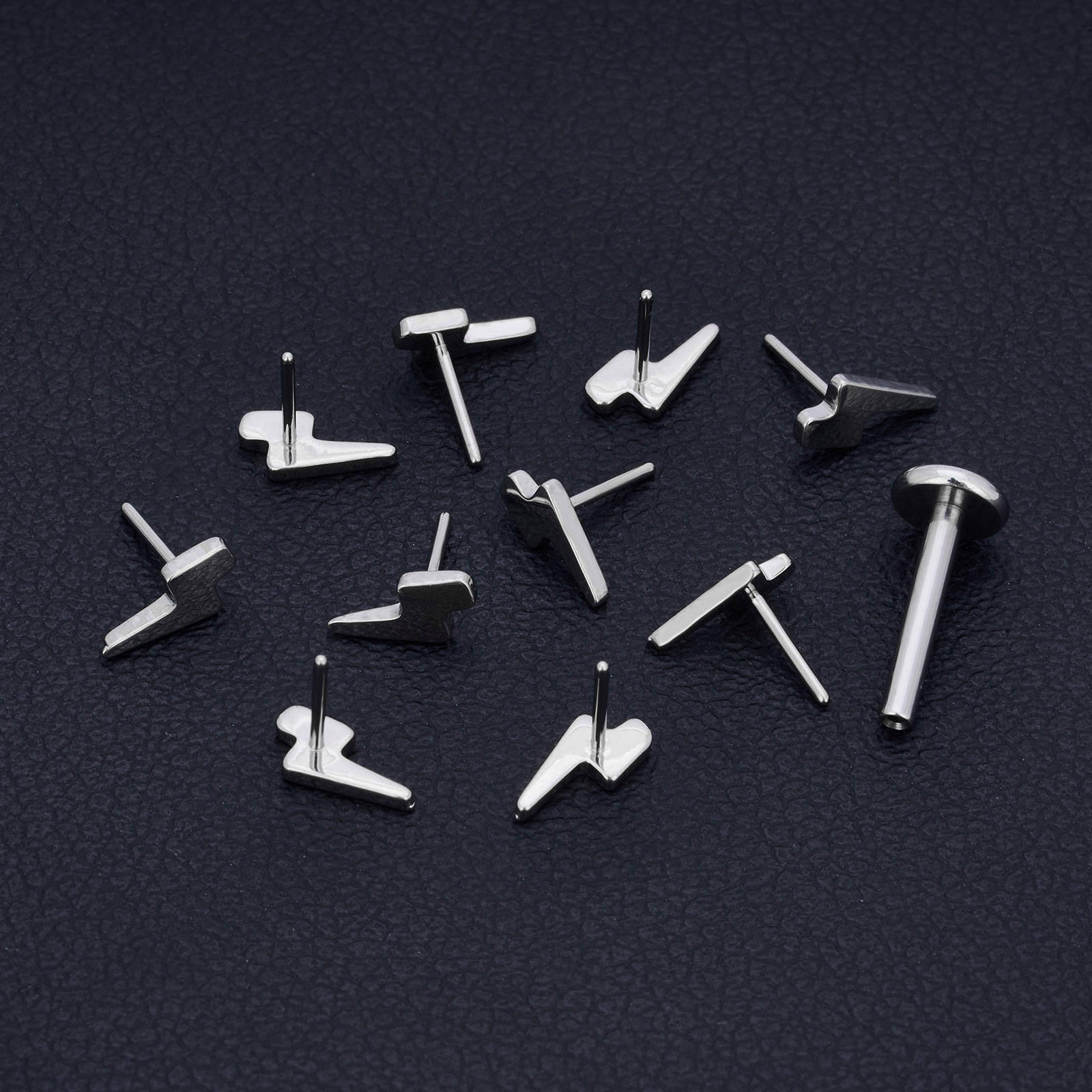 Piercing de titanio G23 sin rosca, estrella, Luna, corazón, Cruz, relámpago, Pin de empuje, Labret, tachuelas superiores, accesorios de joyería, , 10 piezas