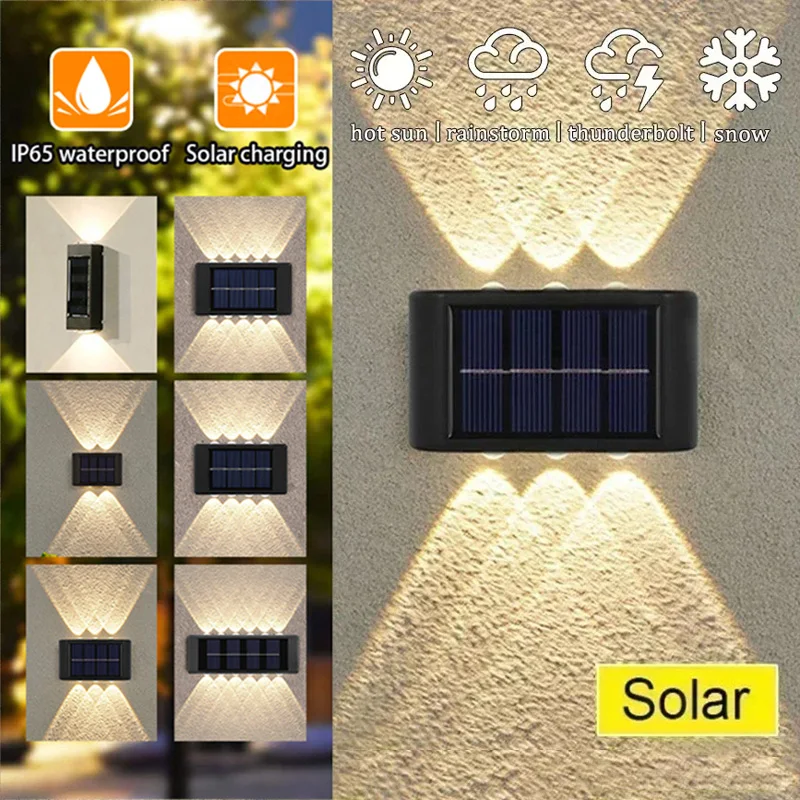 Outdoor Solar LED-wandlampen Waterdichte Led Solar Lamp Op en neer Lichtgevende verlichting voor tuin Balkon Yard Street Decor Lampen