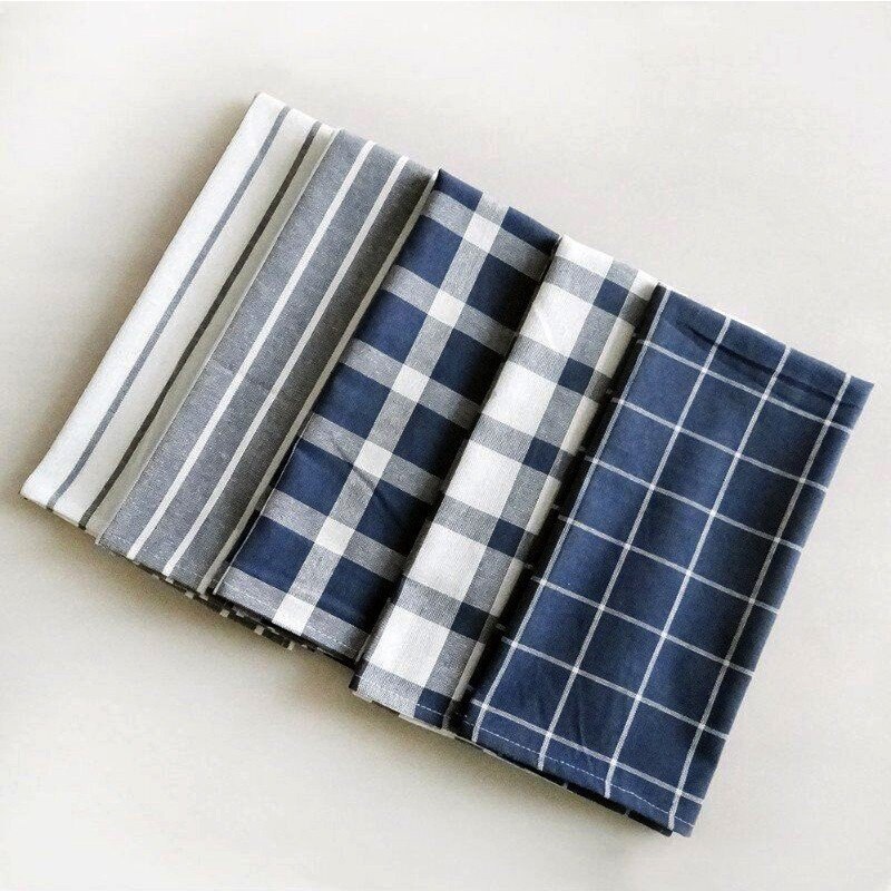 5pcs/batch Cotton Wiping Cloth Western Restaurant Napkin Towel Absorbent Cotton Plaid Tea Towel Handkerchief: Mix Color 46x70cm