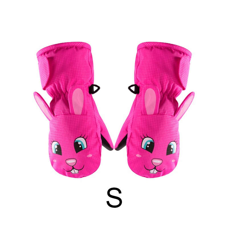 Crianças luvas de esqui, inverno mais veludo crianças meninas bonito dos desenhos animados impermeável à prova de vento antiderrapante luvas quentes: rose red-S