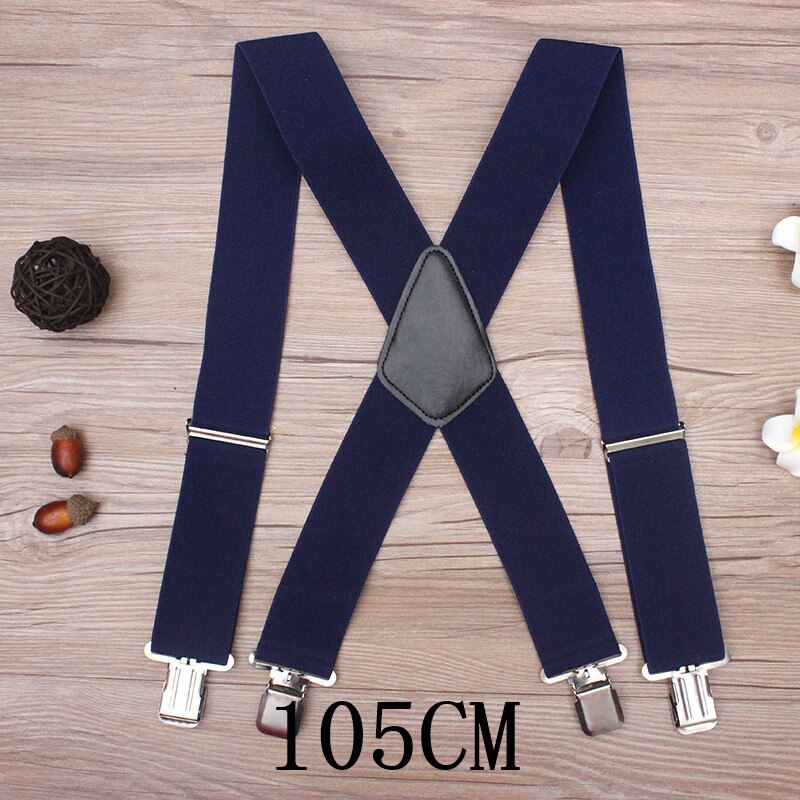 130 cm Plus size Bretels Voor zware Mannen Broek Met 4 Sterke Clips 5 cm Brede Bretels Met X -Back Broek Man Bretels Strap: Navy-105cm