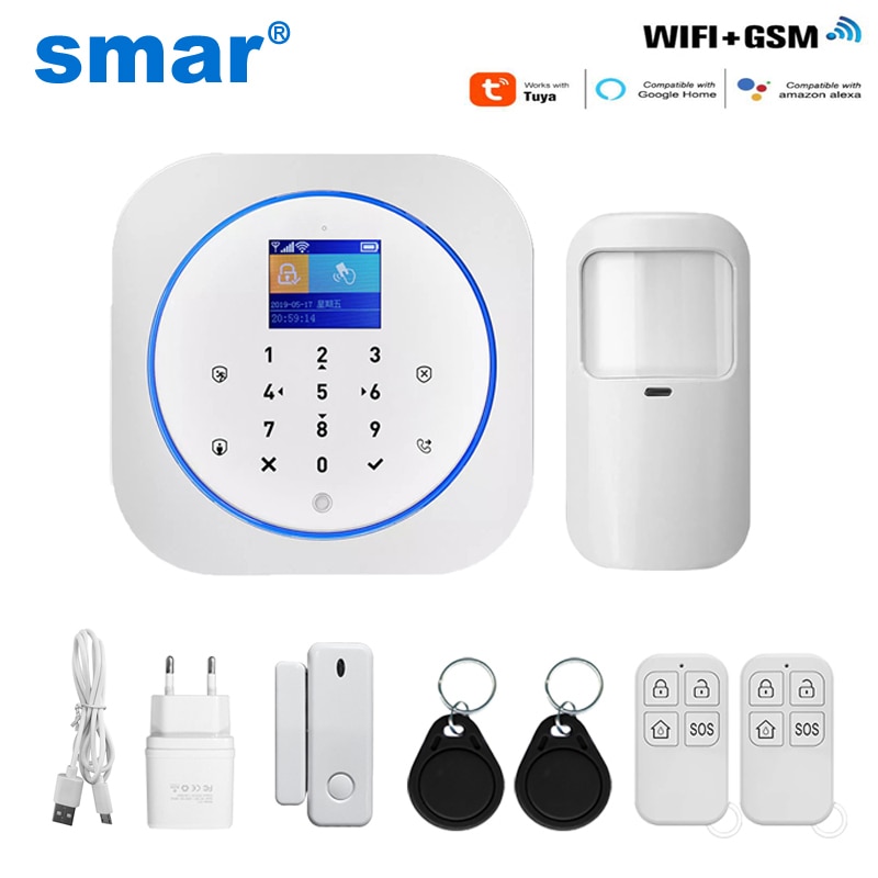 Hemlarmsystem wifi gsm larm intercom fjärrkontroll 433 mhz detektorer ios android tuya app kontroll touch tangentbord