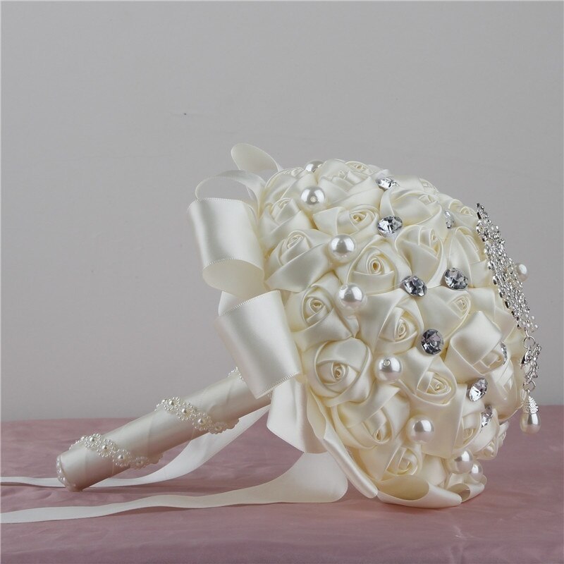 Gorgeous Crystal Beads Ribbon Royal Blue Wedding Bouquets Buque De Noiva Artificial Ramo Boda