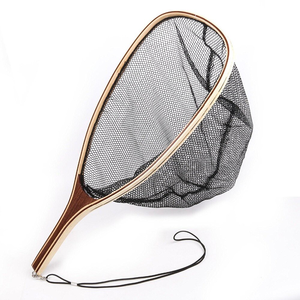 Fly Fishing net wooden handle 23.8 inches fishing net length Landing Soft Rubber Mesh Trout Catch Release Fishing Net