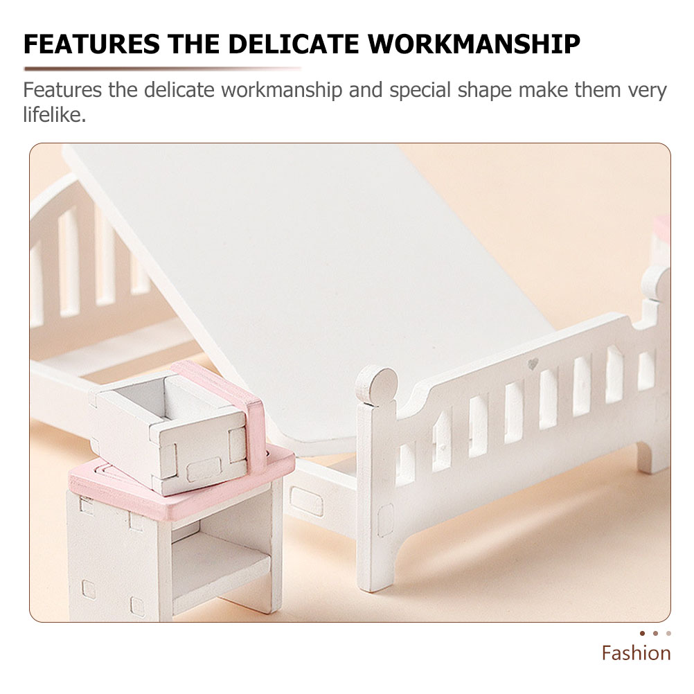 1 Set Mini Furniture Model Doll House Bedroom Layout Bed Wardrobe Nightstand