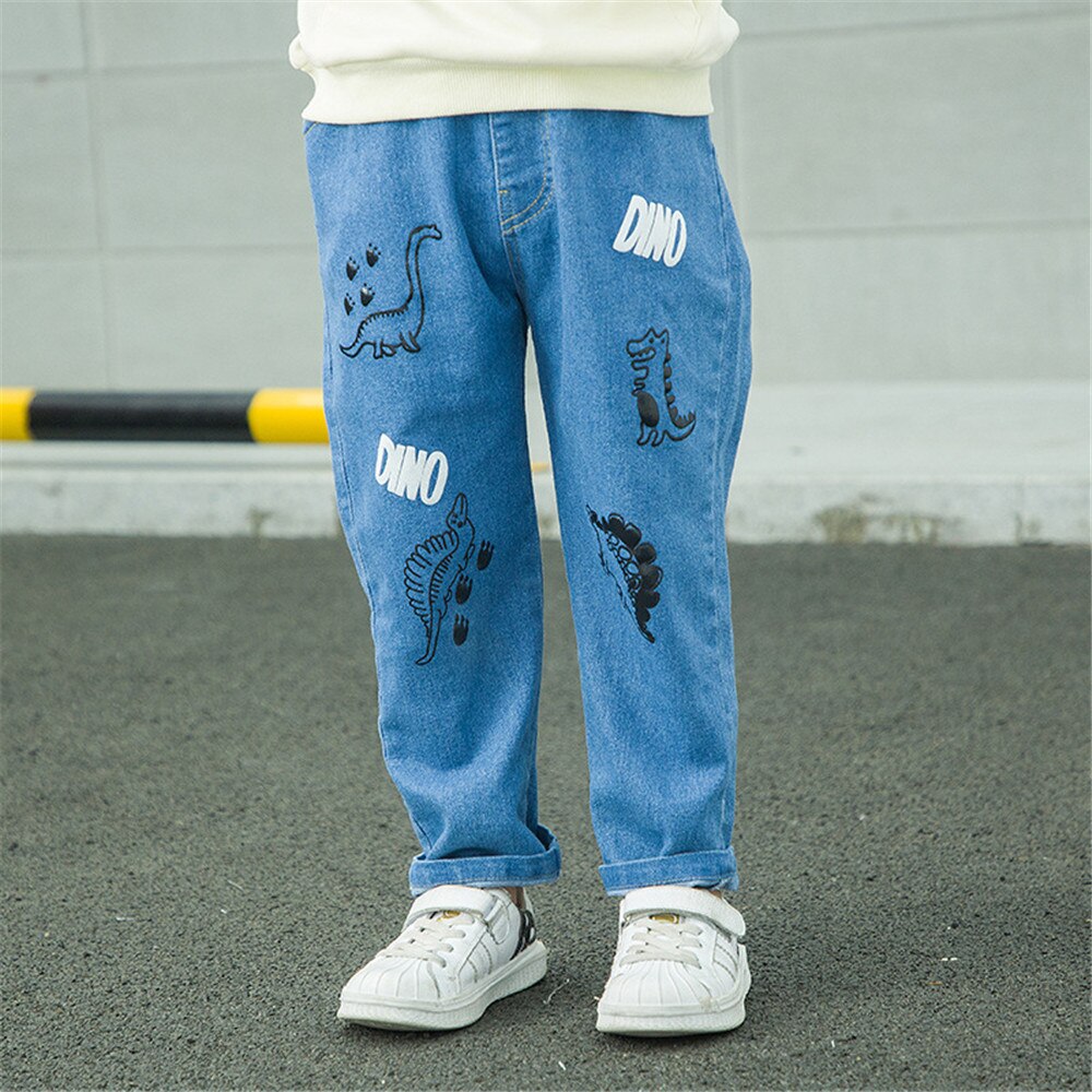 Benemaker Spring Jeans Boy Girl For Jean Pant Denim Children Clothing 2 To 10 Year Baby Kid Dinosaur Pants Casual Trousers CX036