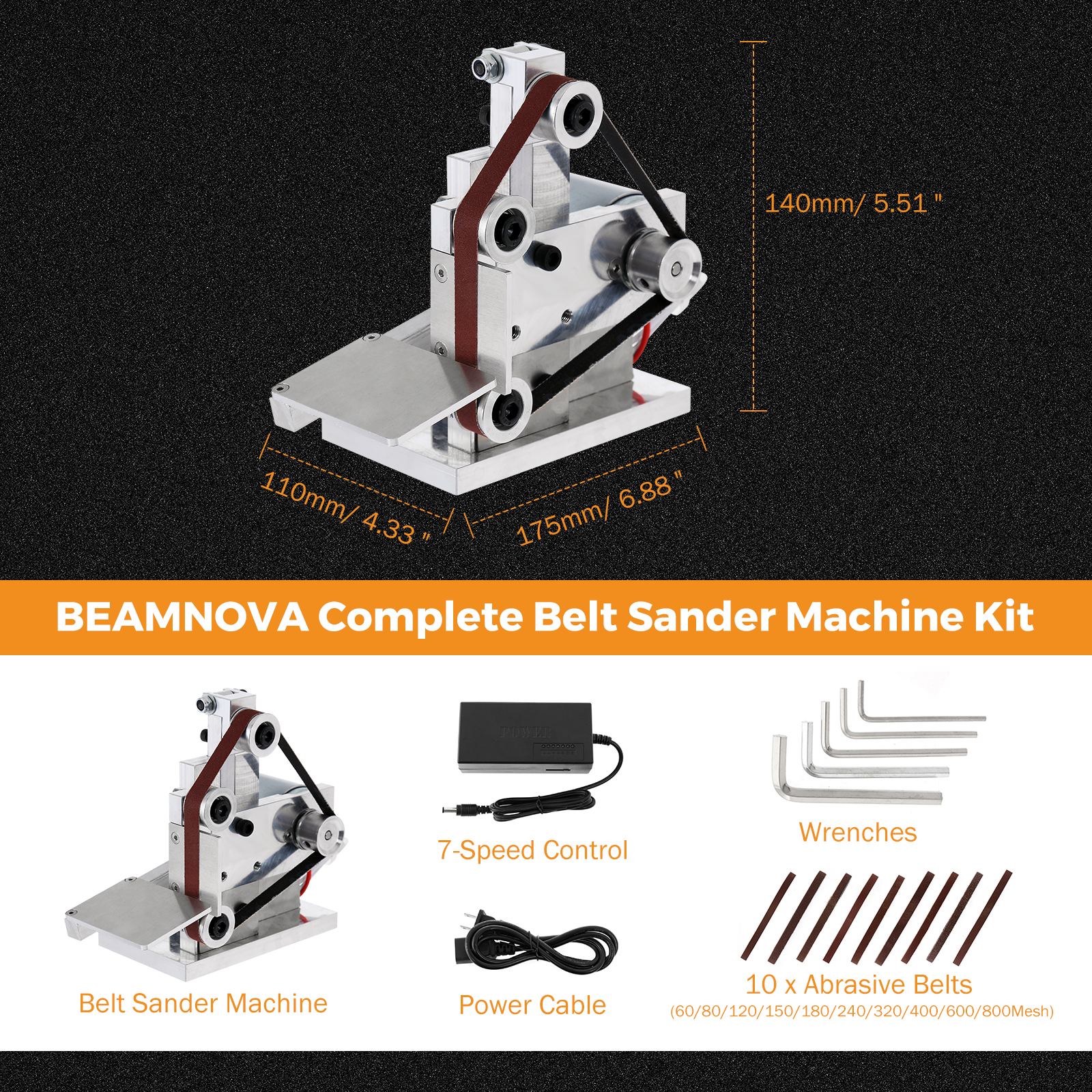 Mini Electric Belt Sander with 10 Abrasive Belt 7 Gears Multifunctional Polisher Knife Edges Sharpener Grinder Grinding Machine