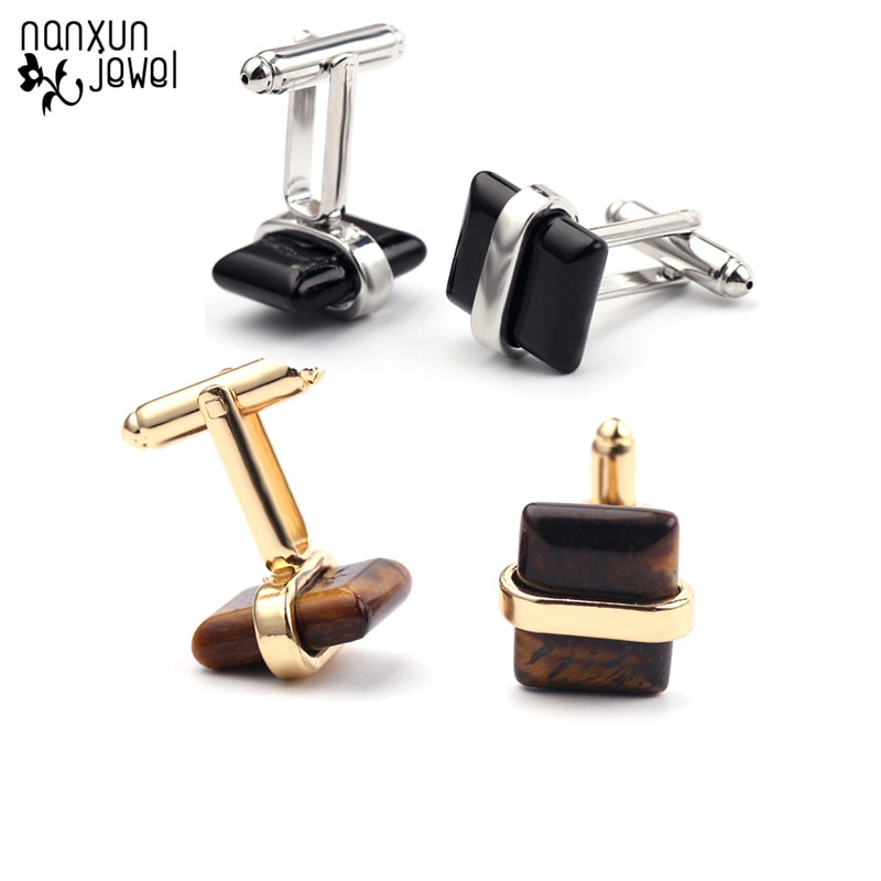 Gemelos cuadrados para hombre, mancuernas simples de color negro, de , para boda, negocios, francés, a la , joyería