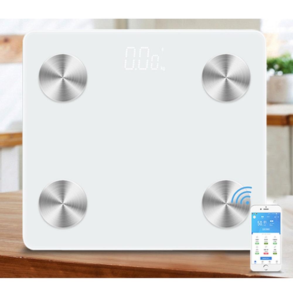 Square Mini Portable Bluetooth Intelligent Body Fat Index Measuring Scale Intelligent Bluetooth body fat scale T@: White