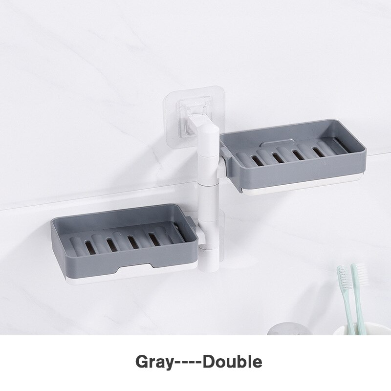 Zeepbakje Voor Badkamer Douche Zeephouder Wall Mounted Keuken Plank Organizer Producten Moderne Inrichting Zonder Boren: Double Layer Grey