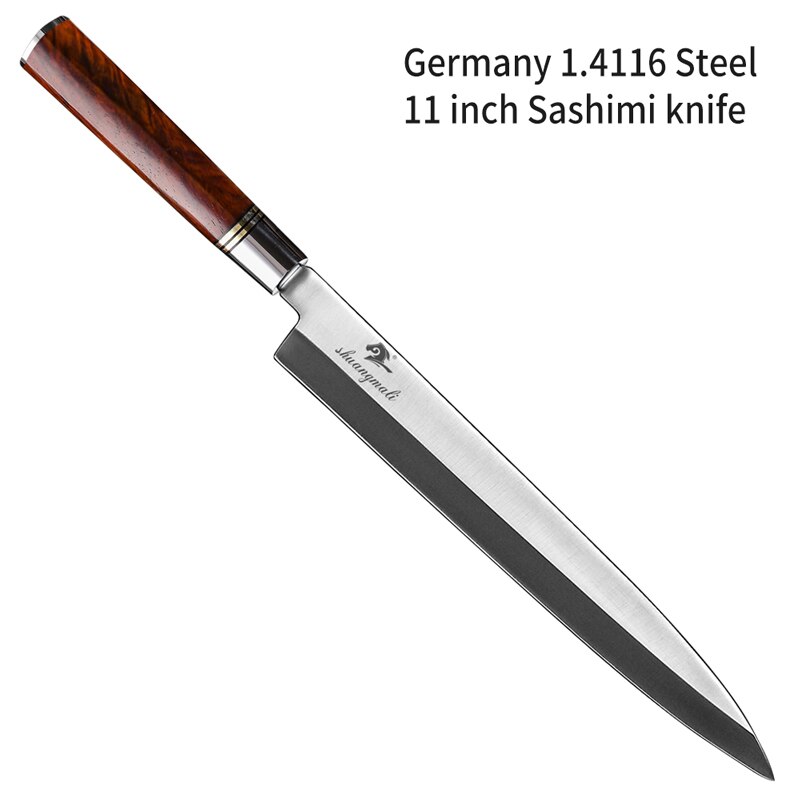 Laks filetering sushi kinfe 1.4116 stål japansk kok køkkenkniv yanagiba fisk madlavning sashimi knive med dalbergia håndtag: 11 tommer