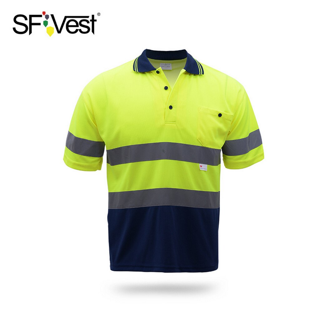 SFVest Veiligheid Reflecterende Shirt Hoge Zichtbare Korte Mouw Pocket T-Shirt Zilveren Reflecterende Tapes mannen Vochtregulerende Kleding