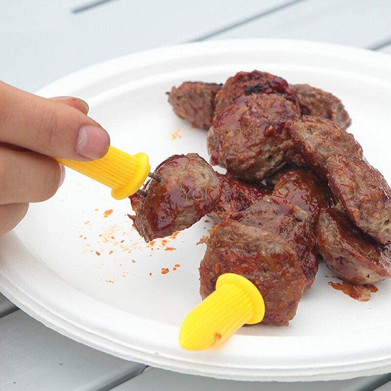 Stainless Steel Corn On The Cob Holders Skewers Forks BBQ Food Yellow Sticks