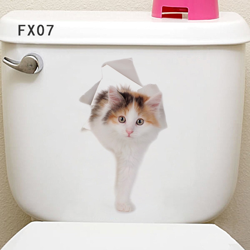 DIY 3D Cute Cat Dog Animal Toilet Stickers Waterproof Removable Car Animal Wall Poster Home Bathroom Decor Toilet Sticker: 07