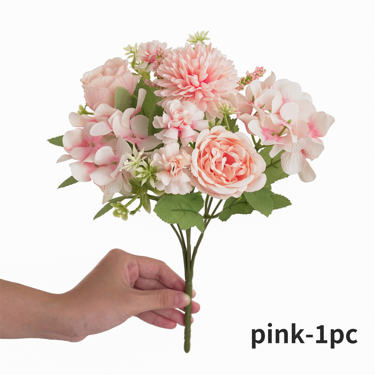 Ramo de flores artificiales realista de 1/4 Uds., ramos reutilizables de hortensias y crisantemos de peonía sintética con tallo, decoración para la habitación del hogar: Rosa