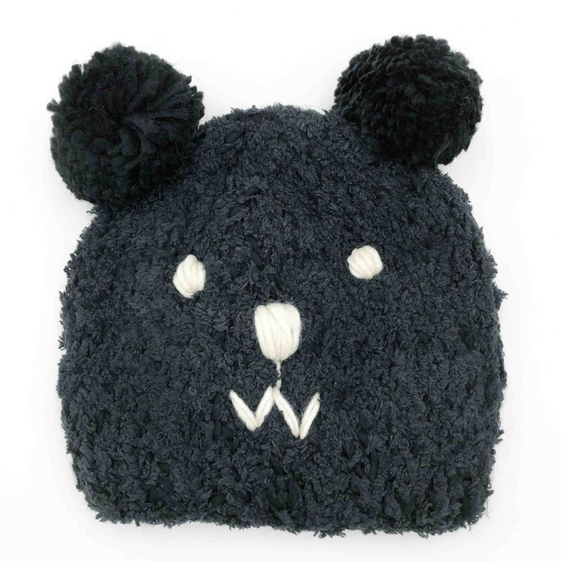 Lovely Bear Baby Hat Winter Warm Ear Protection Cartoon Children Hat Double Pompom Kids Girl Boy Beanie Cap: over 3Y black
