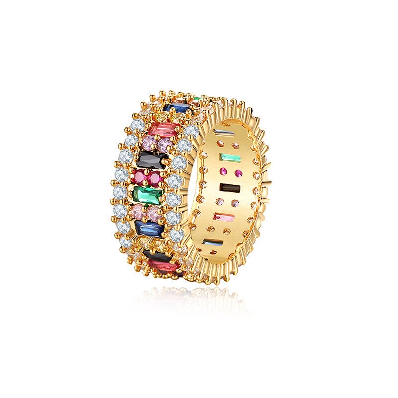 Anelli di pietra arcobaleno colorato della boemia per le donne Ice Out CZ Boho gioielli accessori di lusso regalo di cristallo all&#39;ingrosso per ragazza KBR428: 8 / KBR428